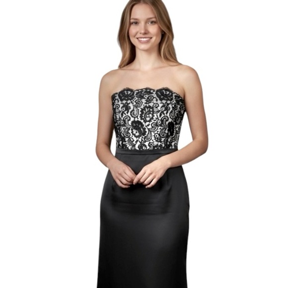 ANN TAYLOR  Strapless Black Satin & Lace Top Long Prom/Evening Gown Dress Size 6 - Picture 8 of 8